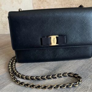 Salvatore Ferragamo Black Shoulder Bag with Gold Accents